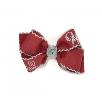 UMS-Wright (Cranberry) / Gray Pico Stitch Bow - 4 Inch